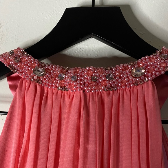 Eliza J Pink Embellished Neck Layered Chiffon Dress - Picture 7 of 10